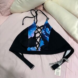 Victoria Secret Black Floral Lace-Up Triangle Bikini Top